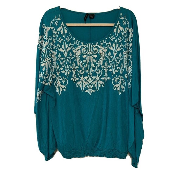 New Directions Womens Size XL Multicolor Paisley Print Smocked Hem Blouse - Picture 1 of 5